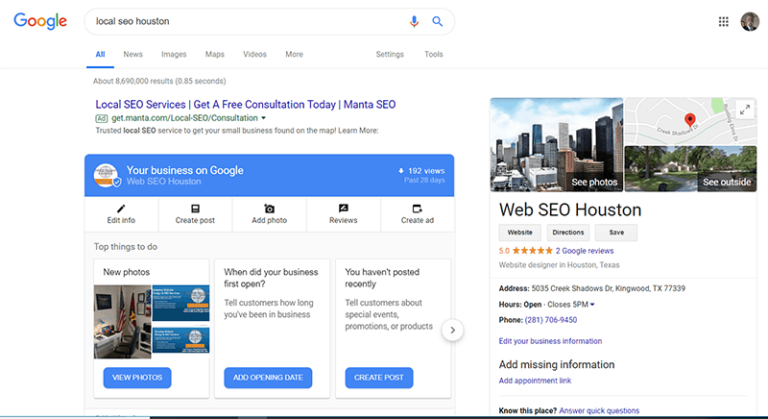 Web SEO Featured GBP panel